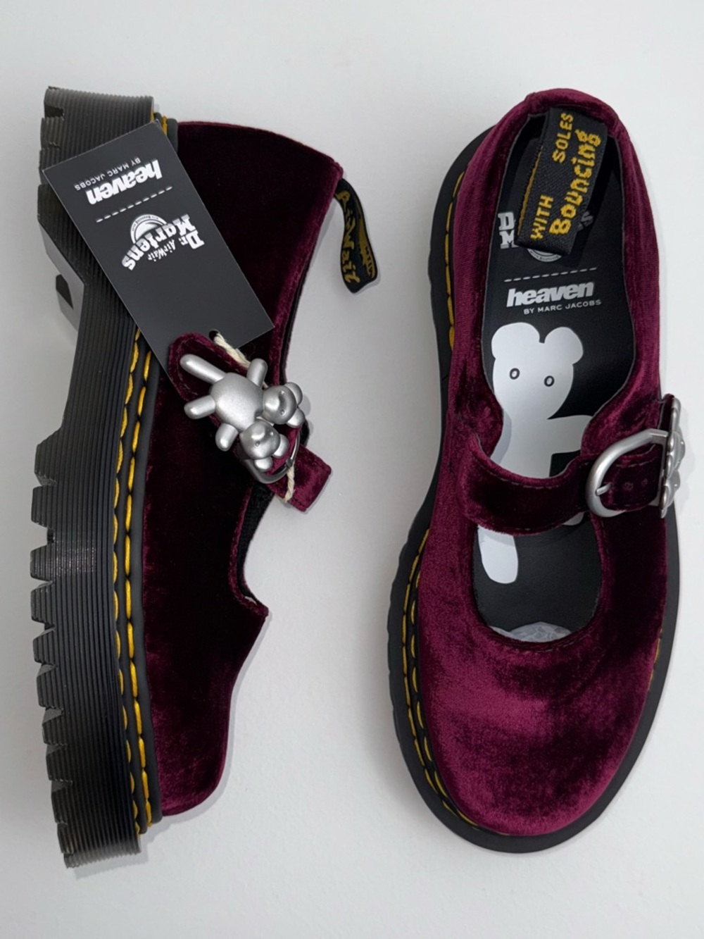 Dr. Martens x Heaven Marc Jacobs Addina Velvet Shoes Cherry Red Mary Janes UK 6